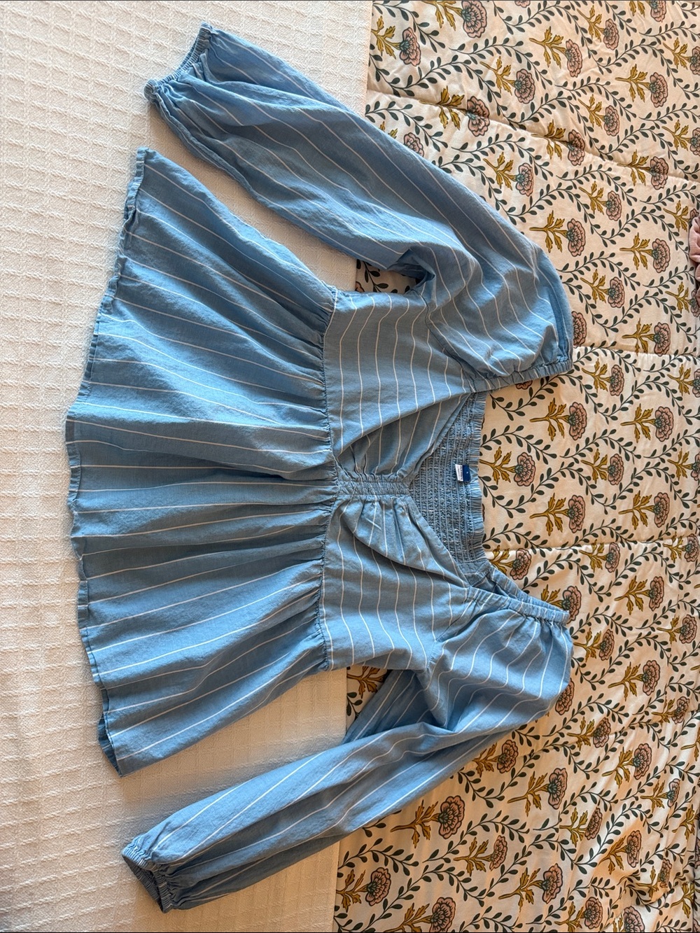 Women’s Blue Stripe Peplum Top - Lightweight Long Sleeve